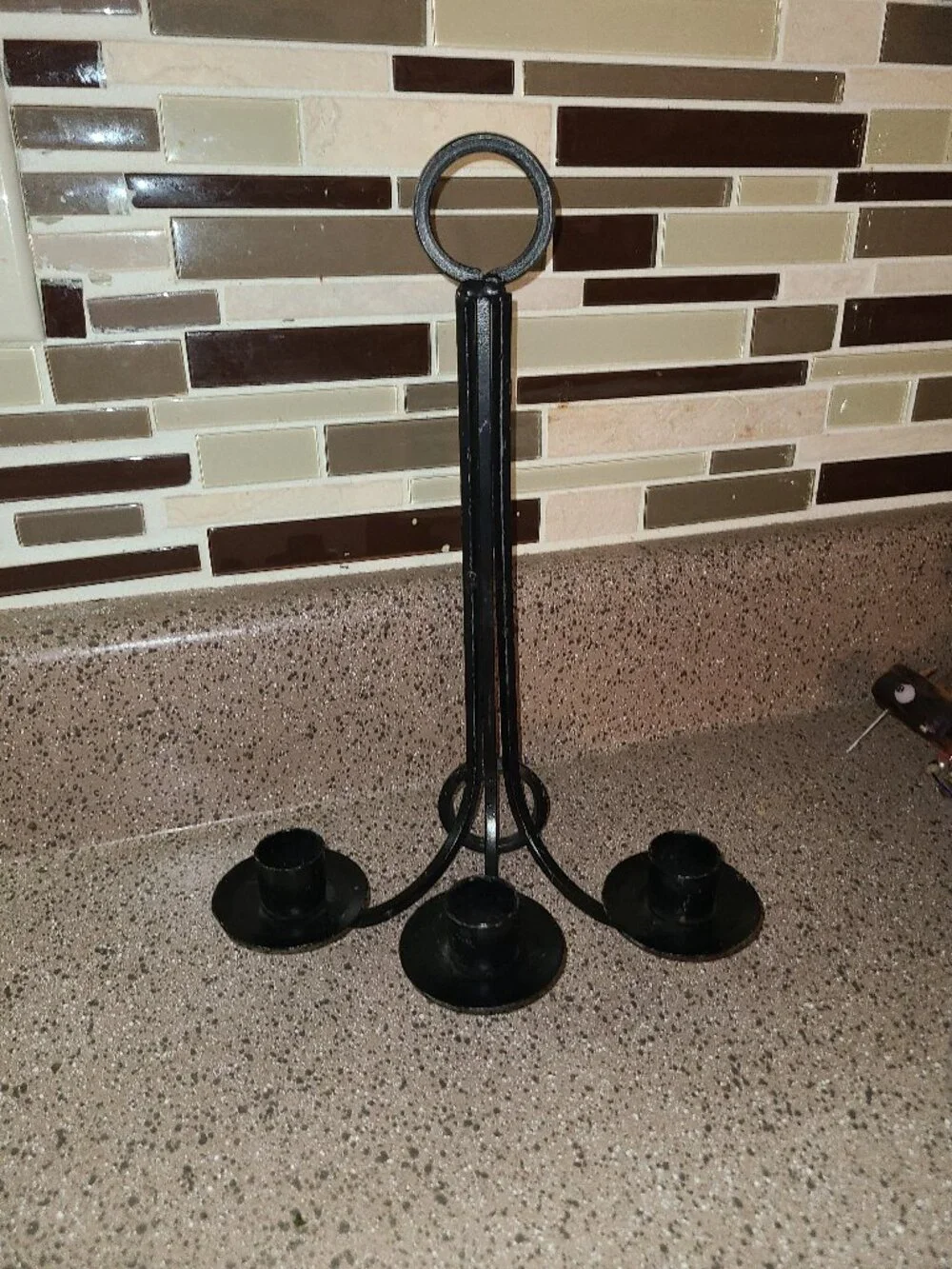 VTG Mid Century Modern Black Wrought Iron Wall Mount Candle Holder 3 Candles